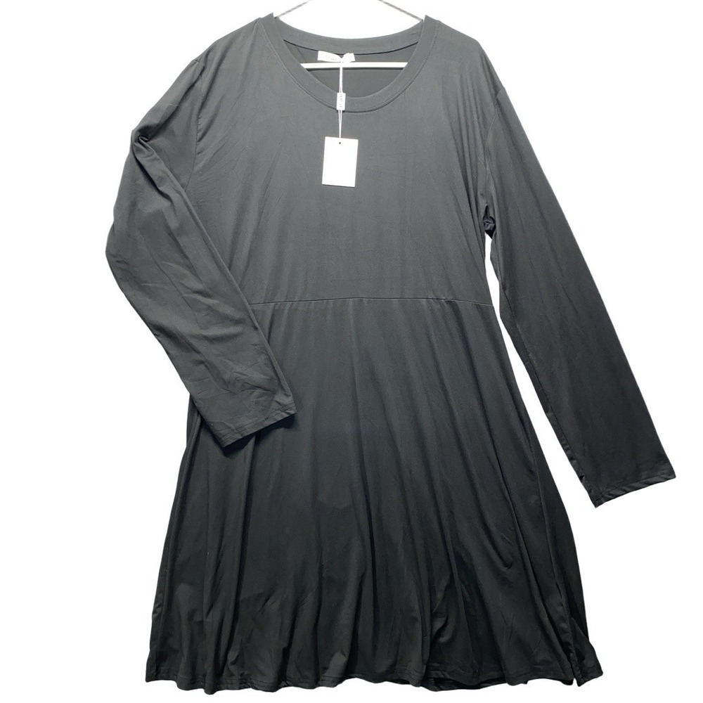 NWT Haute Edition Dress Womens Size 2X Black Long Sleeve Swing Round Neck Casual